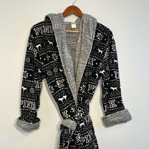 Victoria's Secret PINK Festive Black and Gray Robe